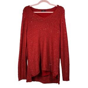 APT 9 Red Sequins Knit Long Sleeve Sweater XL